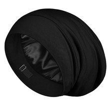 LULUSILK 100% Mulberry Silk Bonnet for Sleeping Women and Men, Black picture