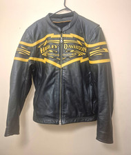 Harley-Davidson Black Leather Jacket Gold Graphics Size L picture