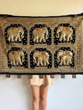 Rare Vintage Burmese Kalaga Ethnic Elephant Wall Hanging Hand Embroidered 51x34 picture