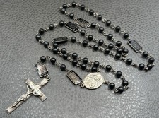 Vintage Rare Creed Sterling Silver Crucifix Cross Black Enamel Station Rosary picture