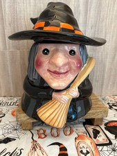Vintage Hausenware SallyNoll Broom Halloween Witch Cookie Jar/Cannister MINT Y2K picture