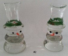 Hand Blown GLASS SNOWMAN Figure Winter Christmas Candle Holder picture