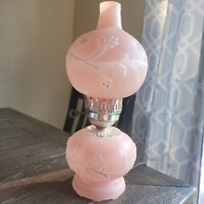 RARE VTG 1930s GONE WITH THE WIND PINK FROSTED HURRICANE FLORAL LAMP ?FENTON 16