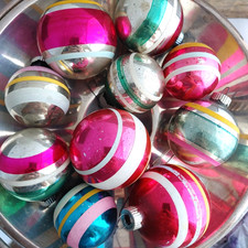 Lot 10 Vintage Shiny Brite Striped Ball Christmas Ornaments Retro Mercury Glass picture