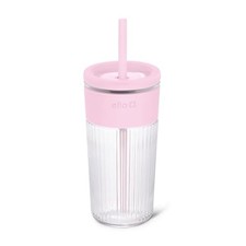 Ello Ava 18oz Glass Tumbler with Straw and Lid for Iced Coffee,Pink Orchard picture