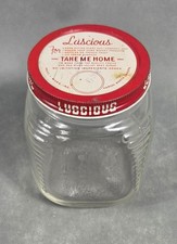 Vintage HAZEL ATLAS Glass LUSCIOUS Screw Top JAM JELLY FRUIT Advertising JAR picture