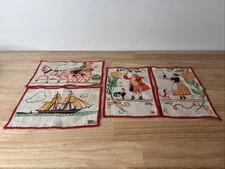 Vintage Tony Sarg Linen Cocktail Napkins Place Mats Set 4 Carriage Ship Folk Art picture
