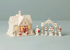 2026 Lenox Mistletoe Park Cottage & Caroler Santa Xmas Figurine Porcelain Statue picture