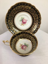 Vtg Paragon Teacup Black Pink Rose A1084 Double Warrant Perfect picture