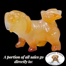 Vintage Hand Carved Carnelian Agate Orange Jade Pekingese Dog Figurine 2 Inch picture