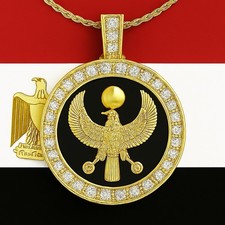 Hip Hop Horus Falcon Pendant CZ  14k Gold Inlay Stainless Steel Egyptian Style picture