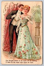 Vintage Embossed Romantic Couple Postcard Made in Germany A.S.B. 225 picture