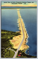 Vintage Postcard FL Clearwater Davis Causeway Aerial View Linen ~9348 picture