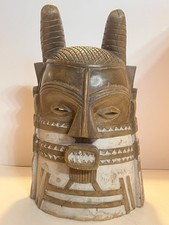 Vintage Hand Carved Bushongo Wood Mask Democratic Republic Congo Hairline Crack picture