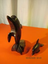 Hand Carved Wooden Dophins Mother and Baby picture