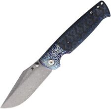 Kansept Shikari Folding Knife Black/Blue CF Handle Damascus Plain Edge K1027A7 picture