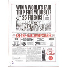 Vintage 1963 Worlds Fair Sweepstakes Coca Cola See the Fair Print Ad picture