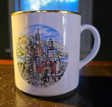 Vintage Neuschwanstein Castle Mug Made in Western Germany Gold Rim Handarbeit picture