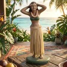 Vintage Hawaiian Hula Girl Bobble Figurine Tiki Dashboard Nodder 8.5