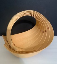 UK Artist Jane Crisp Steamed Ash Bent Wood Hand Made Trug Basket w Copper rivets picture