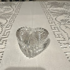 Vintage Heart-Shaped Crystal Glass Jewelry Trinket Box picture