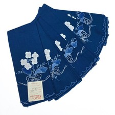 VTG NOS Napkins Set 6 Blue Floral Applique Embroidered Scalloped 13x22 China picture