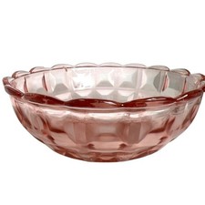 Vintage Jeanette Glass Co Bowl Cube Pink Depression Glass Scalloped Edge Collect picture