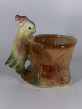 Vintage Pottery Planter Parrot Parakeet Bird American Bisque Log Tree picture