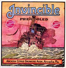 Arcadia Florida Invincible Battle Ship Orange Citrus Fruit Crate Label Art Print picture