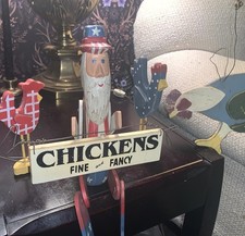 VTG Tender Heart Treasures Wood Chicken Sign Lot Patriotic Uncle Sam Folk Art picture