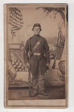 Antique CDV Civil War Union Soldier Rifle Patriotic Flag Cannon St Louis MO. picture