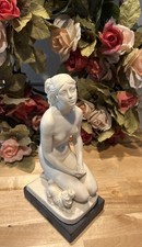 Vintage A Santini Italian Alabaster Resin Figurine Nude Kneeling Woman Dog picture