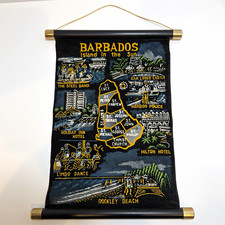 VTG Barbados Island in the Sun Black Velvet Souvenir Wall Scroll Banner 13x10 picture
