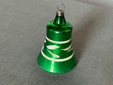 Vintage Green Blown Glass Christmas Bell Ornament Working Clapper 2.5