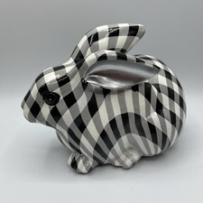 Black White Decoupage Resin Laying Rabbit Figurine Spring Easter Bunny Checker picture