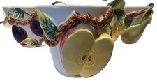 4Pc. RCPC Vintage 3D Ceramic Mug Cups Fruit Motif Raised Sculpted Leaves Handles picture