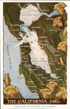 San Francisco Bay CA Map Metamorphic Image of Beautiful Woman c1910 Postcard bhn picture