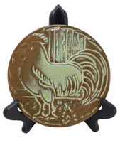 Frankoma 94TR Rooster Pottery Trivet Prairie Green Apx 6.25in picture