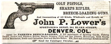 1877 John P Lower Colt Pistols Advertisement Denver Victorian Firearms Colorado picture