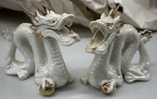 Vintage Yoshimi K Westland Co Porcelain Dragon Figurines Pair Japan White Gold picture
