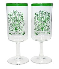 The Order of the Queen Stripe British Royal Coat Arms 2 Liquer Stem Glasses picture