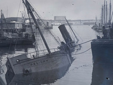 1920s Boston T-Wharf Fish Trawler Pelican Sinks in Harbor Glass Negative OOAK picture