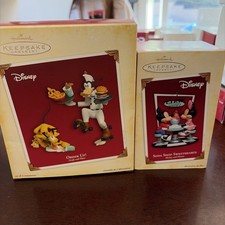Lot of 2-Hallmark Ornaments Disney Goofy and Pluto Order / Soda Shop Sweethearts picture