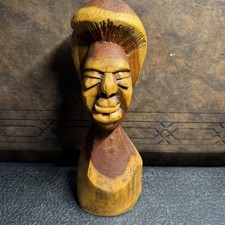 Vtg 1982 Nassau Bahamas Hand Carved Hardwood Female Bust -signed Derick 10.5” H picture