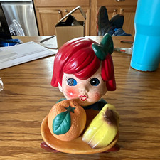 Norcrest Hand Painted Ceramic Girl Figurine with Fruit Theme, 3-Piece Set; New picture