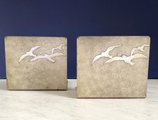 2 ANTIQUE HEINTZ USA SEA GULL BIRD STERLING BRONZE SILVER ARTS CRAFTS BOOKENDS picture