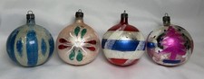 4 VTG Christmas Mercury Glass Ornaments Mixed Lot Poland Mica Painted Stencil 3” picture