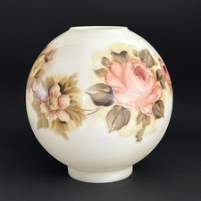 Vintage 9” Hand Painted Pink Peony Glass Round Ball Globe Hurricane Lamp Shade picture