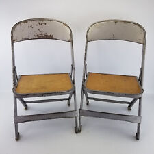 Lot of (2) Vtg 1950s Metal Children's Child's Folding Chair Wood Seat Clarin Mfg picture