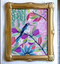 OOAK Painting, Lilly Pulitzer Inspired, Vtg Frame, Hummingbird ORIGINAL Art picture